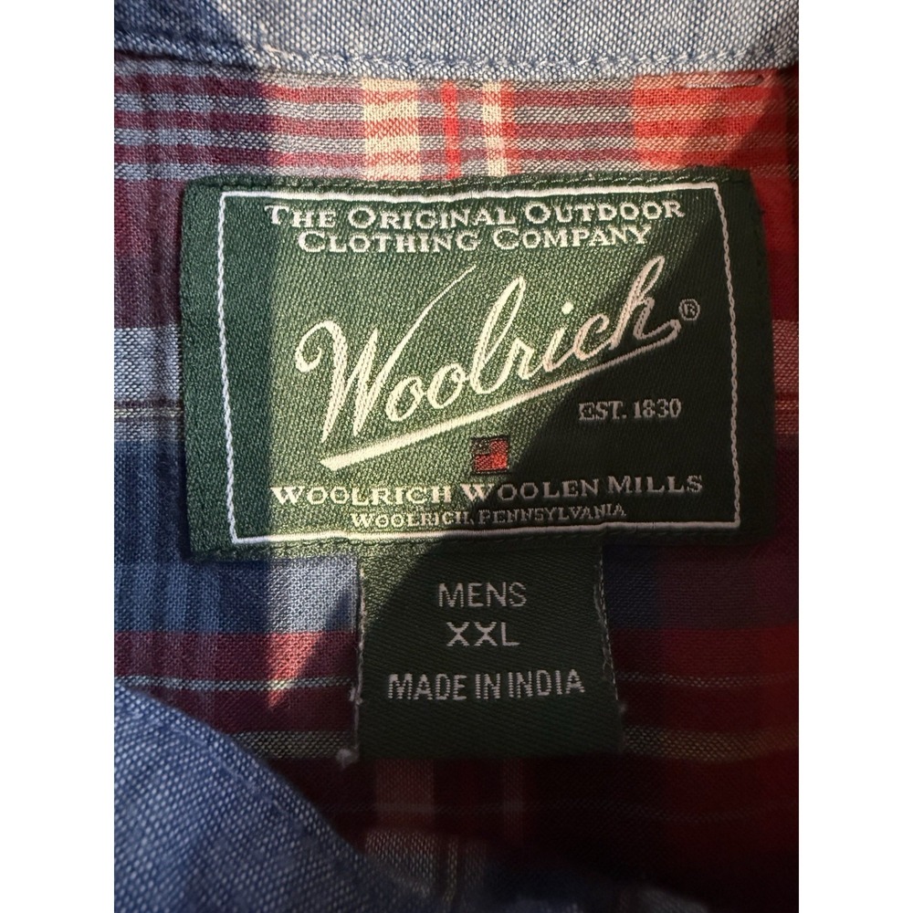 Woolrich Shirt Mens XXL Red Blue Plaid Short Sleeve Button Down 100% Cotton - Picture 4 of 8